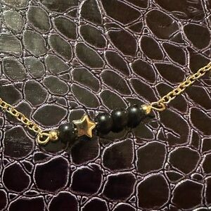 Gold & Black Beaded Necklace with Star Detail